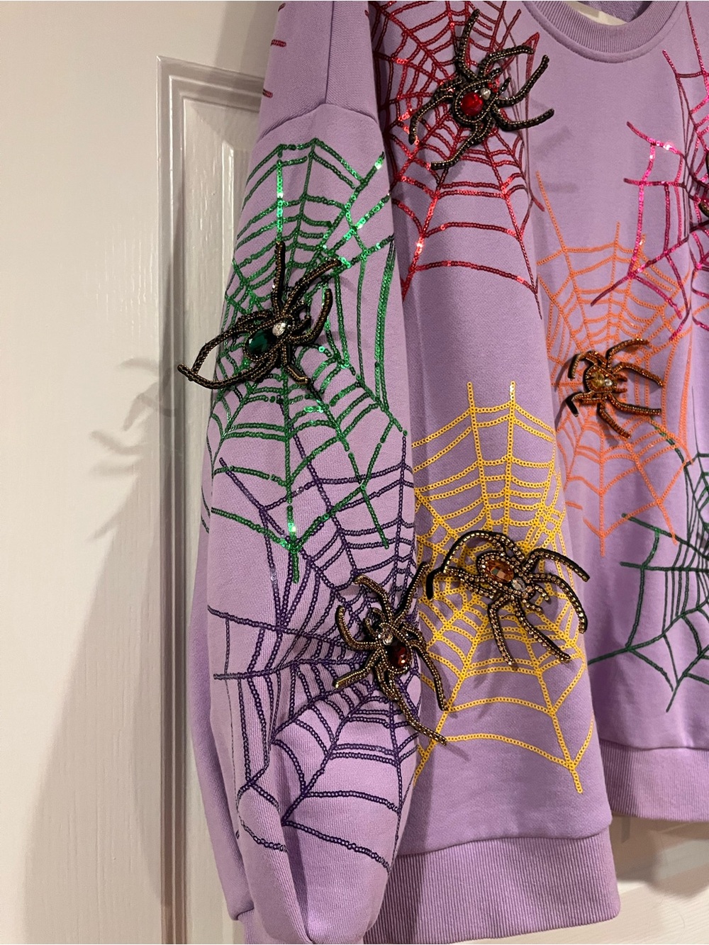 HTF QUEEN OF SPARKLES Lavender Sequin Spiderweb Crewneck Sweatshirt - Picture 5 of 8